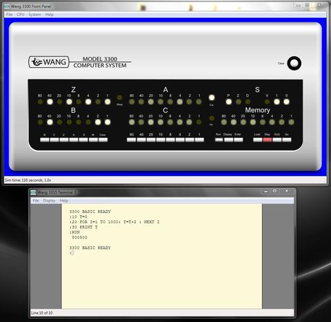 (Image of Wang 3300 emulator running a program)